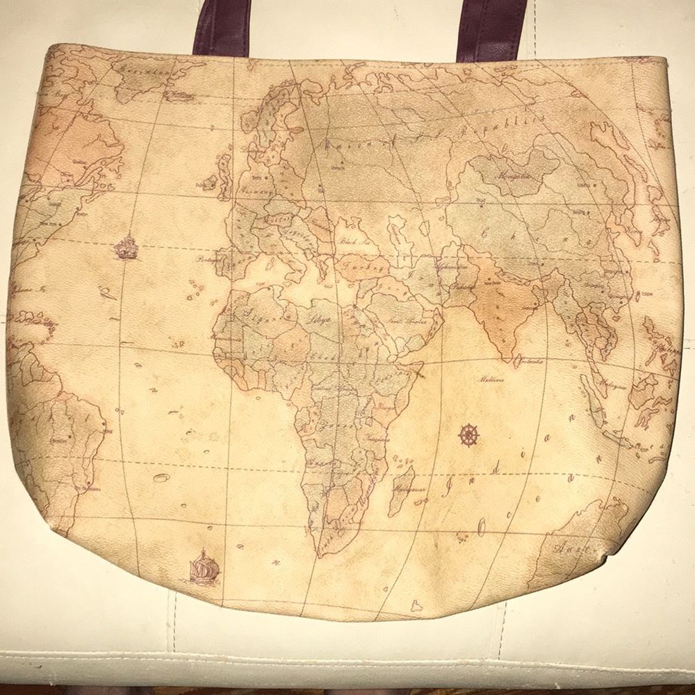 Leather world Map tote/shoulder bag